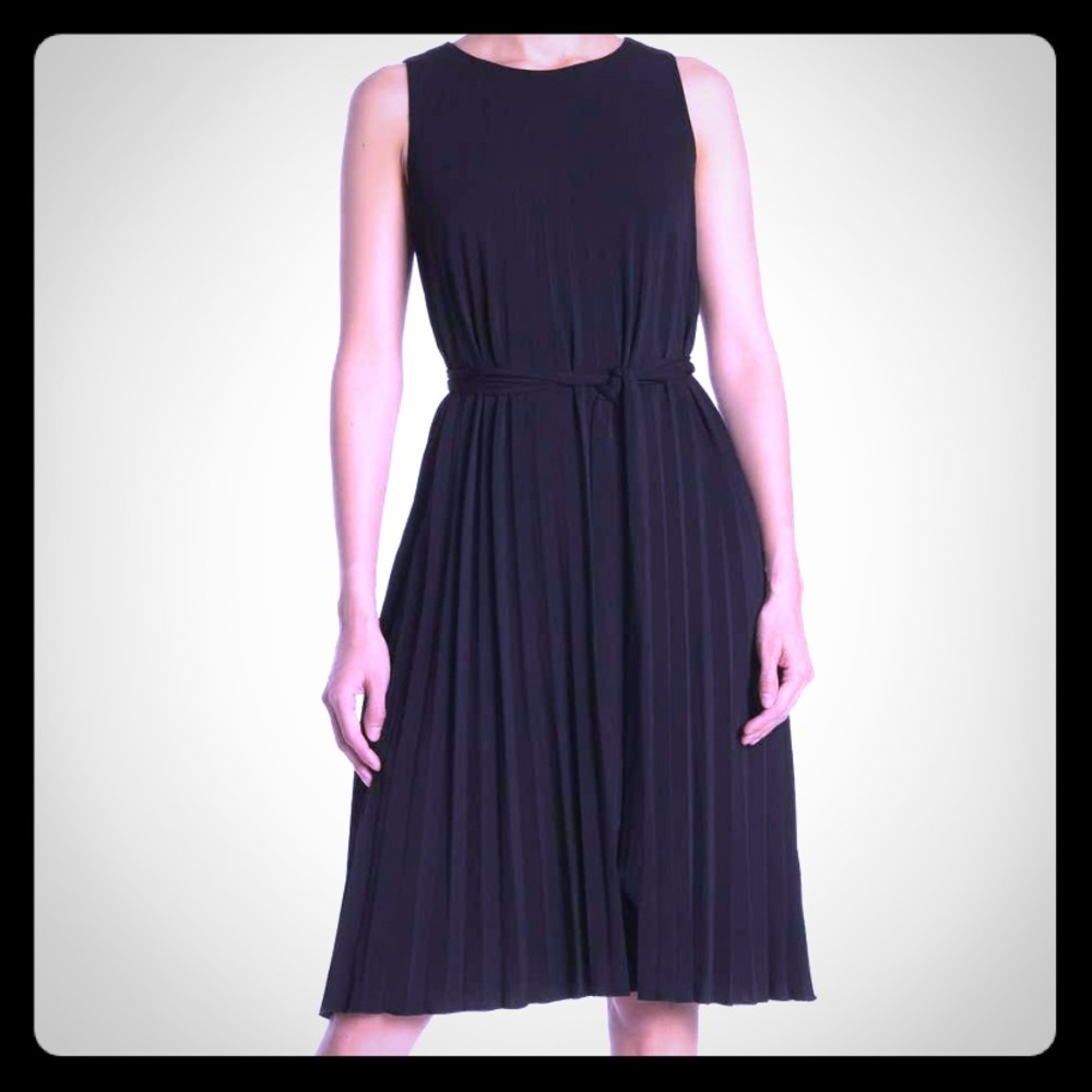 T Tahari Pleated Belt Dress